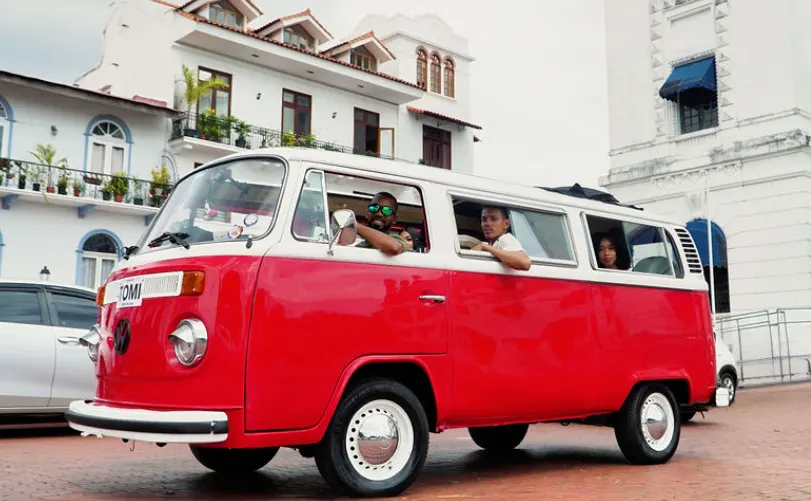 Roberto, 1973 VW Kombi in Corsa Rosso, the only open-top Kombi in Panama